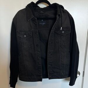 ONLY & SONS Black Hooded Shirt Jacket with Knit Sleeves